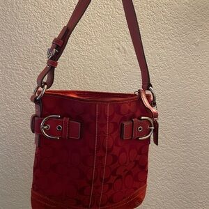 Coach Red Shoulder Bag with Buckle Accents